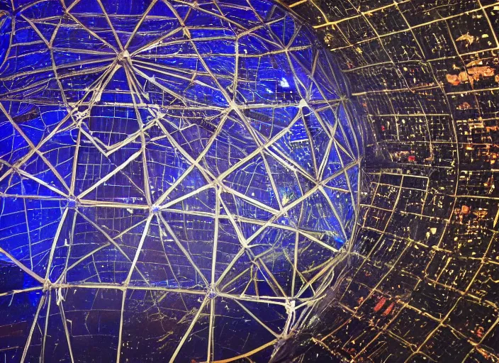 Prompt: The city of Paris inside a huge geodesic dome that flies through a space nebula