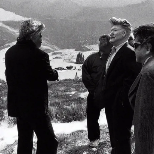 Prompt: David lynch directing on the set of Twin Peaks circa 1991