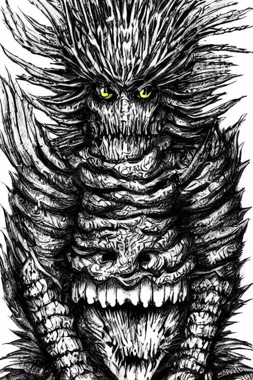 Image similar to thistle monster drawn in kentaro miura art style