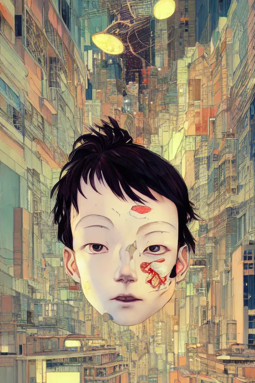 Image similar to prompt : city scavenger portrait soft light painted by james jean and katsuhiro otomo and erik jones, inspired by akira anime, smooth face feature, intricate oil painting, high detail illustration, sharp high detail, manga and anime 1 9 9 9