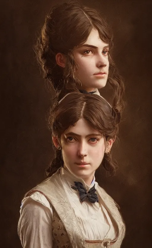 Prompt: Portrait of a victorian catgirl wearing a waistcoat, female, detailed face, victorian, highly detailed, cinematic lighting, digital art painting by greg rutkowski