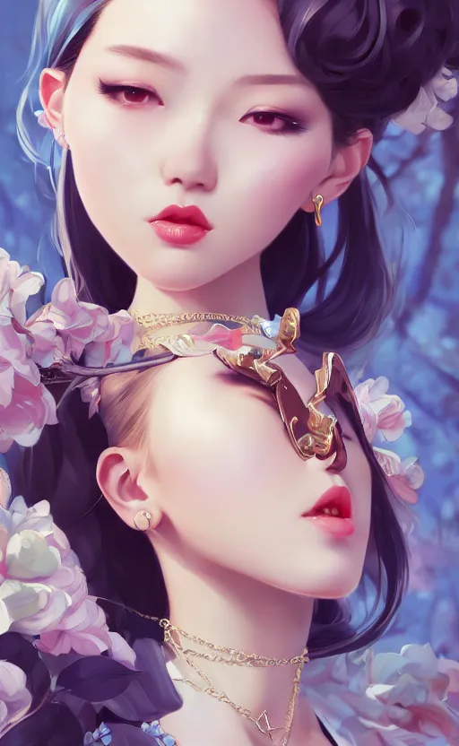 Image similar to a pin up and beautiful fashion charming dreamlke korea girl with lv jewelry, character art, art by artgerm lau and kyoung hwan kim and and ilya kuvshinov and john singer sargent, hyperdetailed, 8 k realistic, symmetrical, frostbite 3 engine, cryengine, dof, trending on artstation, digital art