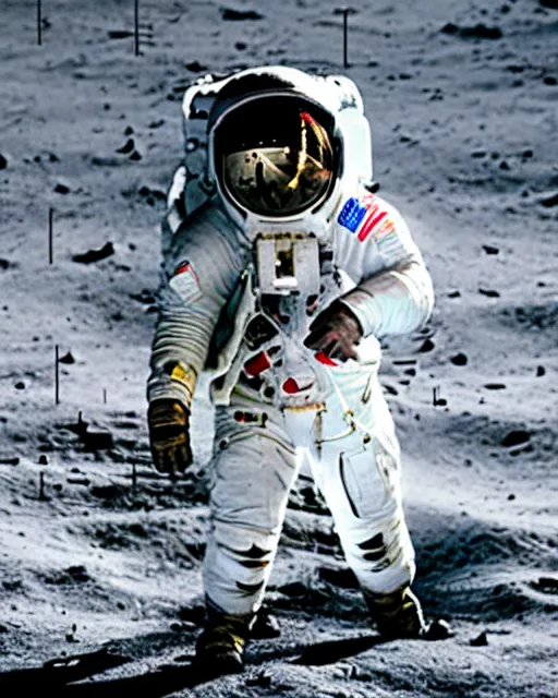 Prompt: film still kim kardashian wearing an astronaut uniform, on the moon, 5 0 mm.