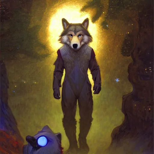 Prompt: a portrait of a male wolf bear in starfleet uniform at night in a dark forest. zootopia fursona furaffinity furry art detailed face painting by gaston bussiere craig mullins jc leyendecker gustav klimt artgerm greg rutkowski furry