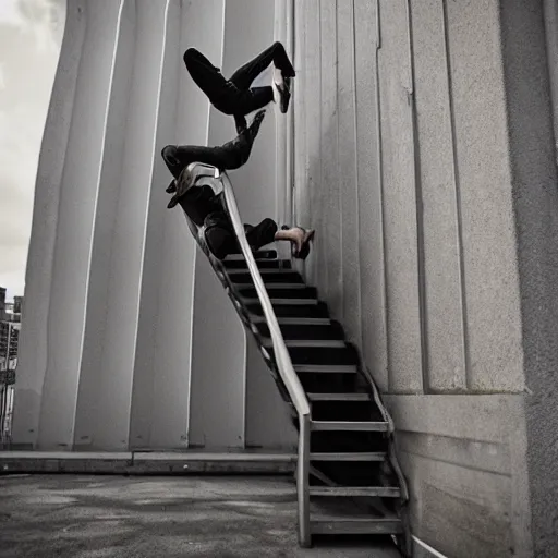 Prompt: epic parkour on penrose stairs