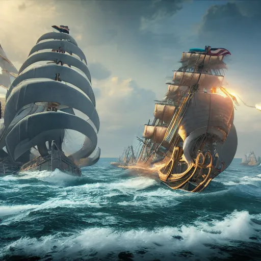Image similar to ancient ship battle, highly detailed, photorealistic portrait, bright studio setting, studio lighting, crisp quality and light reflections, unreal engine 5 quality render