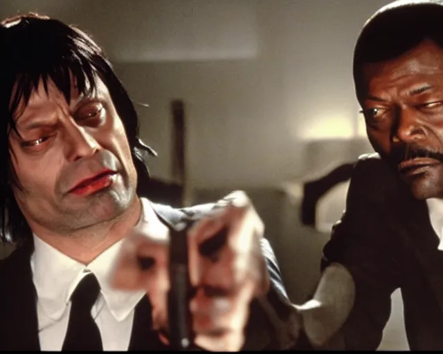 Prompt: Mads Mikkelsen as Vincent Vega in Pulp Fiction with Samuel Leroy Jackson