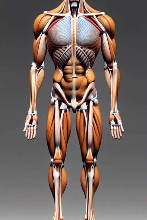 Prompt: anatomically accurate model of the full human muscular system, full body, intricate parts, fine details, hyper - realistic