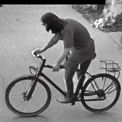 Prompt: cctv footage of jesus christ stealing a bike