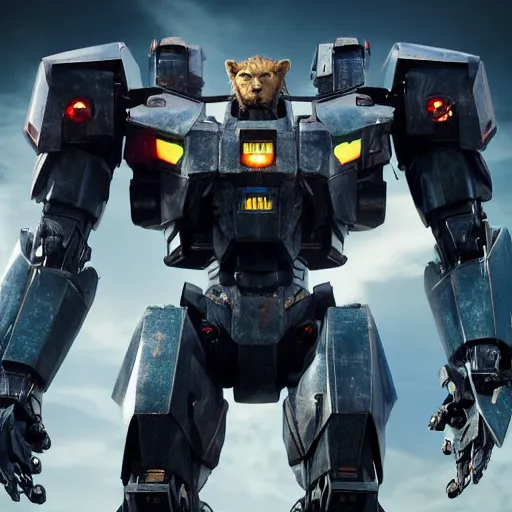 Prompt: a long shot photography of a lion jaeger in the style of the movie pacific rim, detailed, 4k