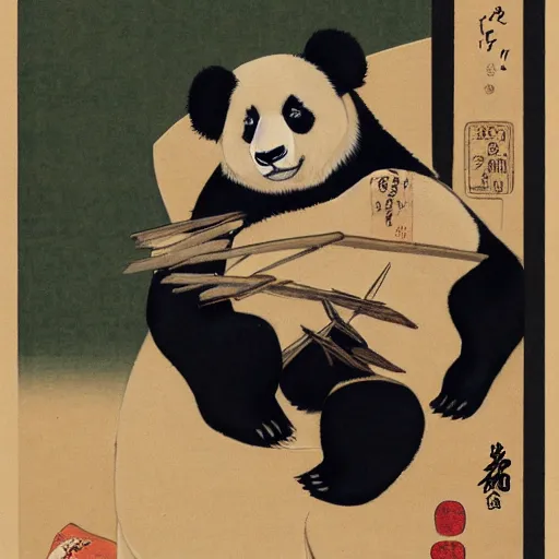 Prompt: a panda and bear, shunga style, ukiyo - e art, artstation