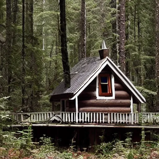 Image similar to a Eerie cabin in the middle of the woods made out of lego