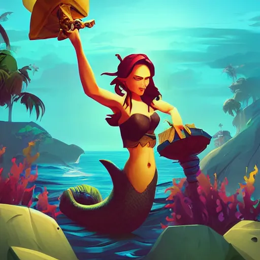 Image similar to painting mermaid treasure on sea of thieves game avatar hero smooth face median photoshop filter cutout vector, behance hd by jesper ejsing, by rhads, makoto shinkai and lois van baarle, ilya kuvshinov, rossdraws global illumination