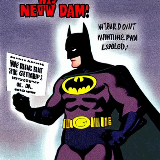 Image similar to Batman holds a coupon for new parents. He is sad because the coupon is expired