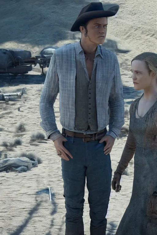 Prompt: Tessa Thompson and Evan Rachel Wood star in HBO's Westworld, 3d render, Pixar