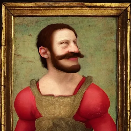 Image similar to a beautiful renaissance painted portrait of super mario