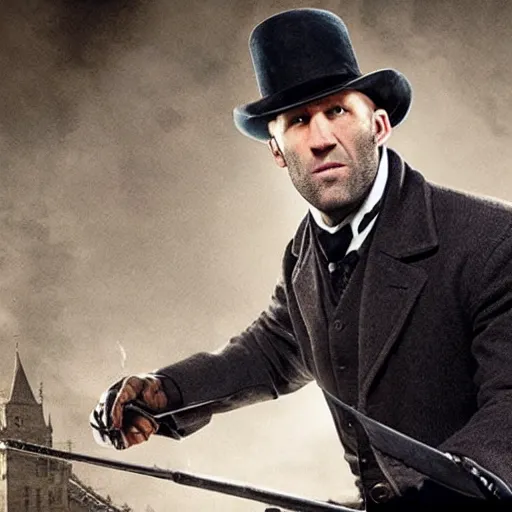 Prompt: cinematic still, jason statham as sherlock holmes!!!!!!