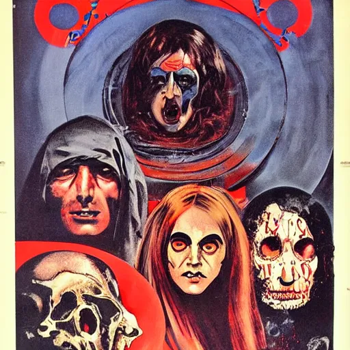 Prompt: 1 9 7 0 s spanish occult horror poster, italian supernatural horror film poster art, euro horror, 1 9 6 0 s, 1 9 7 0 s art, horror film poster