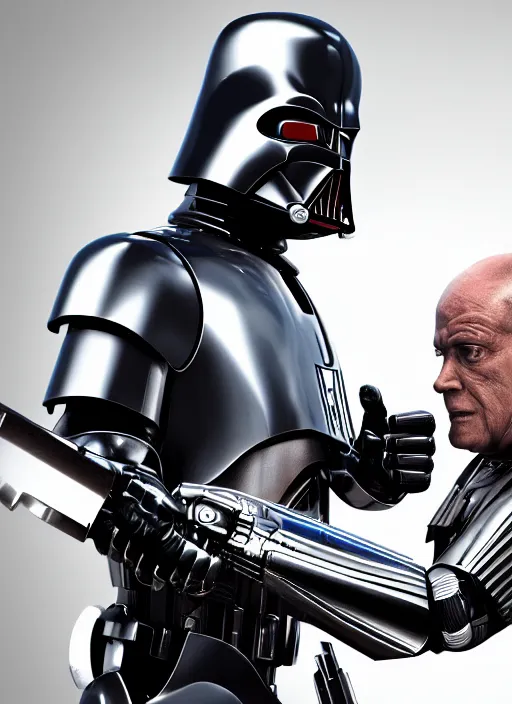 Prompt: Film poster, RoboCop VS Darth Vader, faces look at each other, detailed and realistic, 4k, filmic render