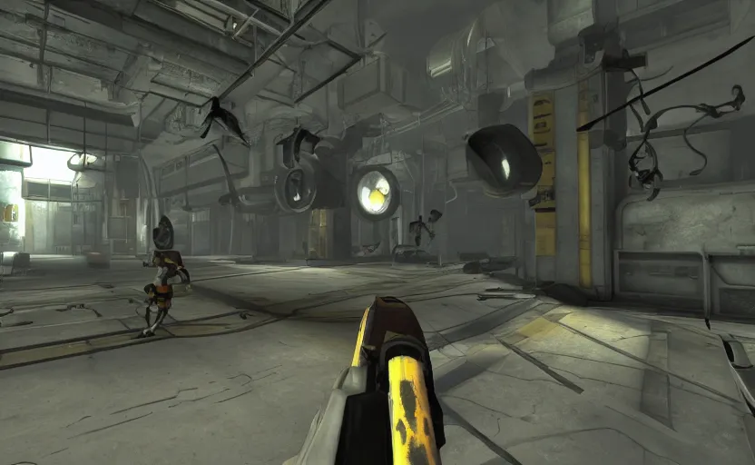 Prompt: half life screenshot taken within the portal 2 section of the game