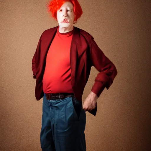 Image similar to a color photo portrait of a man with red hair in the style of richard avedon, 7 5 mm lens, studio lighting.