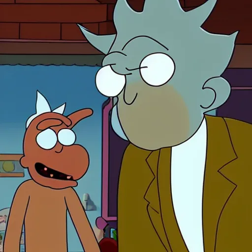 Image similar to still image of Alf appearing as a guest star in an episode of Rick and Morty, animated, 4k