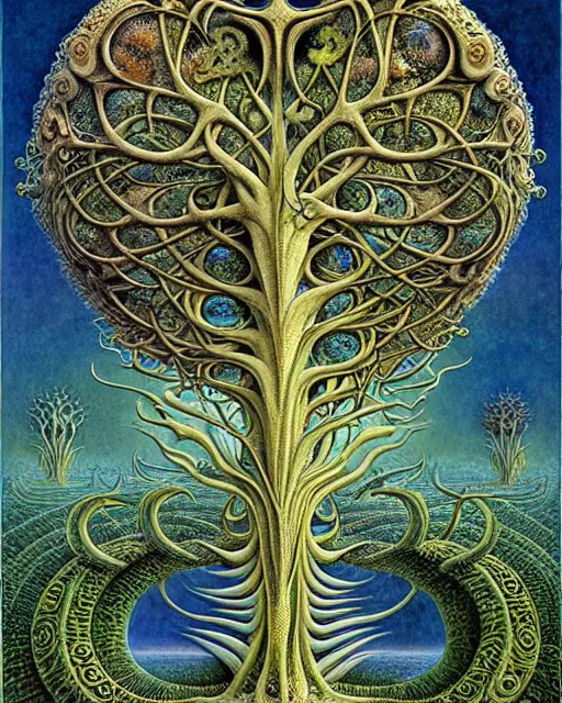 Image similar to tree of life by roger dean and andrew ferez, art forms of nature by ernst haeckel, divine chaos engine, symbolist, visionary, art nouveau, botanical fractal structures, organic, detailed, realistic, surreality