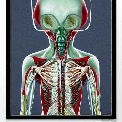 Image similar to medical anatomical study of a strange alien creature, poster art,