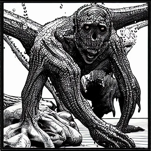 Image similar to “ bernie wrightson ” “ geoff darrow ” aquatic horror shape 1 0 2 4 x 1 0 2 4