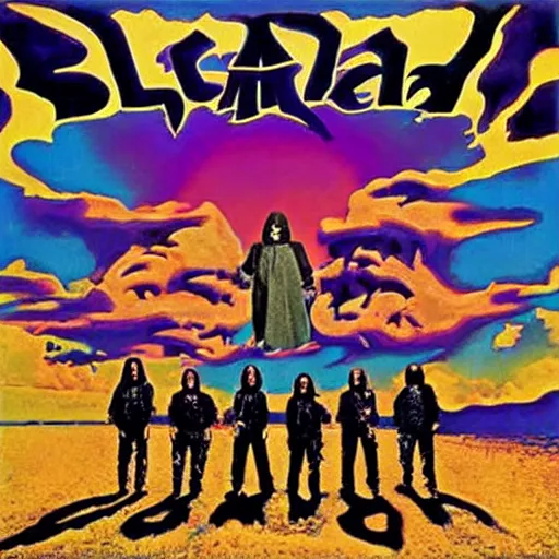 Prompt: black sabbath album cover in the syle of the beach boys, album cover