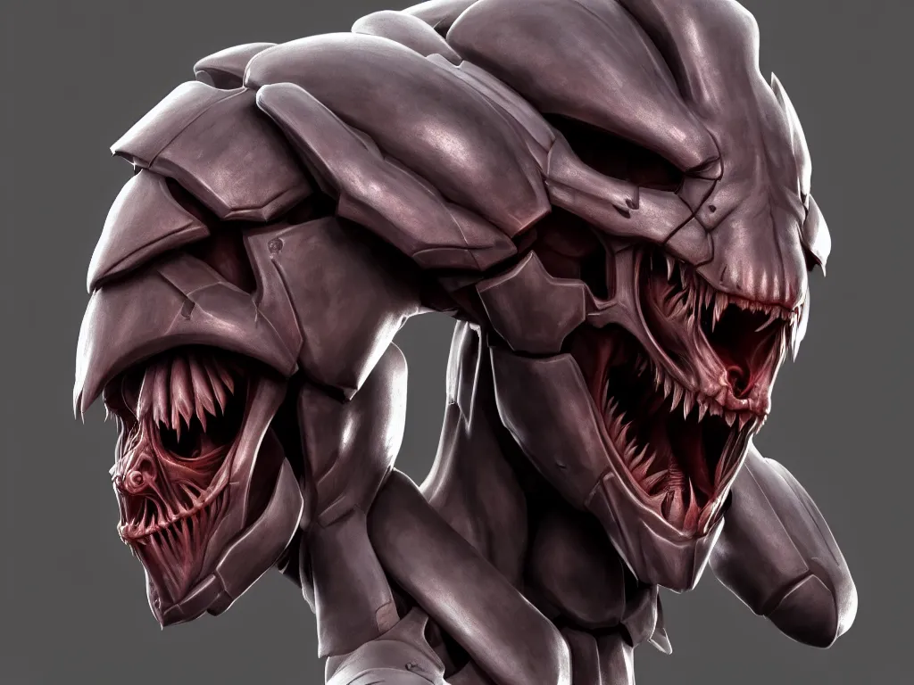 Prompt: game concept art, muscular, exoskeleton, chiroptera head, chiroptera ears, chiroptera nose, isopod, hyperrealism, fine detail, artstation, cgsociety, zbrush, no background