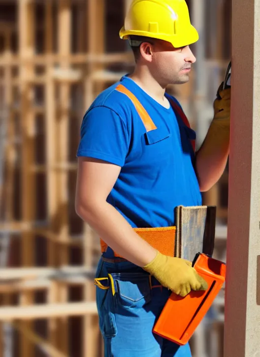 Prompt: stock photo of construction worker on a job site.