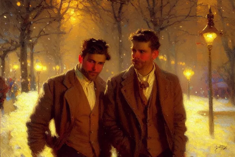 Image similar to winter, attractive male, neon light, india, painting by gaston bussiere, craig mullins, j. c. leyendecker