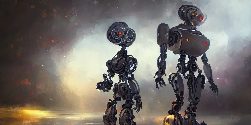 Image similar to a beautiful painting of robot by agustin fernandez, trending on artstation, blurred environment background