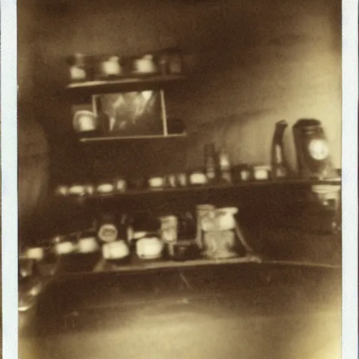 Image similar to a very beautiful old Polaroid picture of lovecraftian monster inside a coffee shop, award winning photography