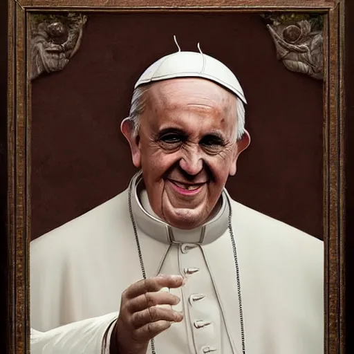 Image similar to a beautfiul award winning commission portrait of pope francis with tattoos,digital art,art by greg rutkowski,character design by charles bowater,photorealistic,ross tran,hyperdetailed,detailed face,fascinating,2021,western comic style