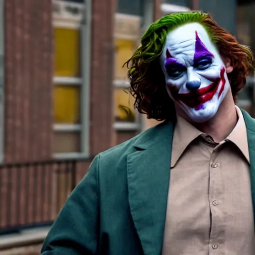 Image similar to cinematic shot of Sam Hyde fighting The Joker, 8k, dslr, depth of field,