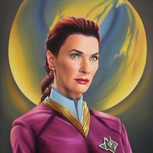 Prompt: commander jadzia dax from star trek : deep space nine. realistic concept art painting,