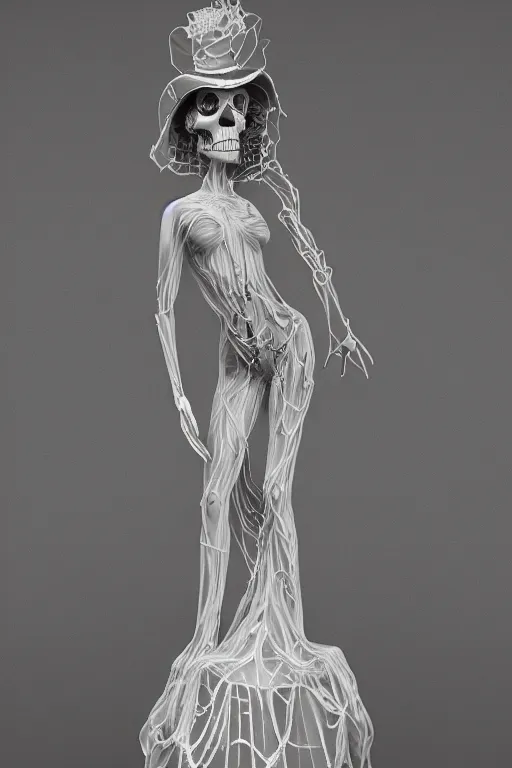 Prompt: la catrina statue made in crystal showing her veins inside the chest, realistic, unreal engine 5, 8 k