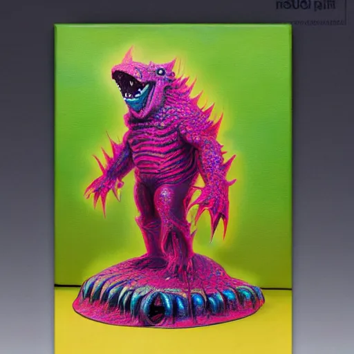 Image similar to a kaiju figurine super detailed oil painting with muted fluo colors
