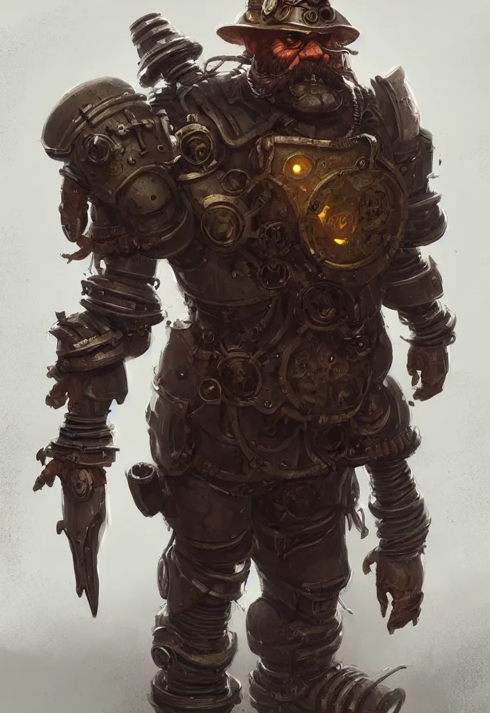 Prompt: concept art of a gnomish steampunk power armor. illustration, gritty, western, artgerm, by greg rutkowski, stylized, trending on artstation, intricate, digital painting, fantasy illustration