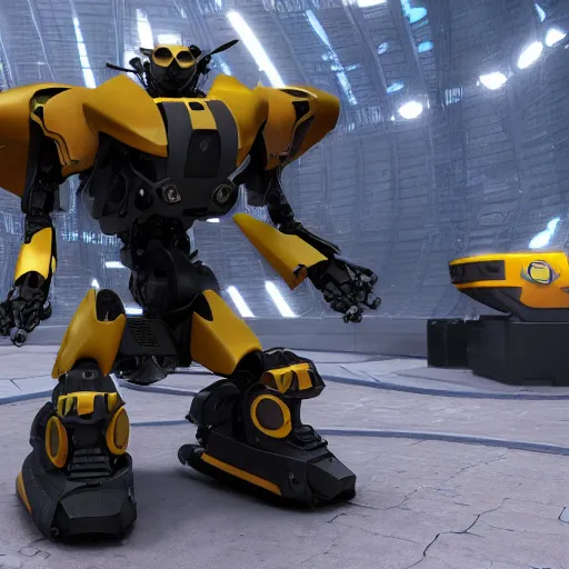 Image similar to hard surface, robotic platform, based on bumblebee, unreal engine