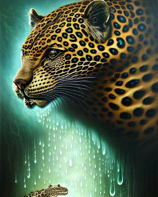 Image similar to a detailed portrait of dreampunk leopard crocodile hybrid mix beautiful! water droplets by tomasz alen kopera and peter mohrbacher