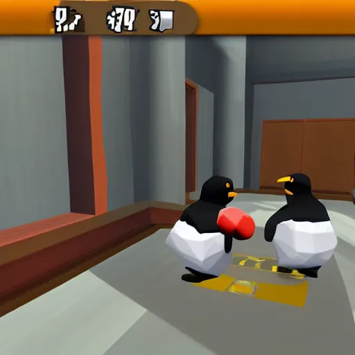 Image similar to danny devito punching penguins, nintendo 6 4 screenshot, low poly, aliased