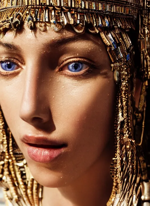 Image similar to closeup portrait of cleopatra, depth of field, zeiss lens, detailed, symmetrical, centered, fashion photoshoot, by Annie Leibovitz and Steve McCurry, David Lazar, Jimmy Nelsson, Breathtaking, 8k resolution, extremely detailed, beautiful, establishing shot, artistic, hyperrealistic, beautiful face, octane render