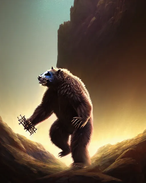 Image similar to Laughing Bear Musician, magic the gathering artwork, D&D, fantasy, cinematic lighting, centered, symmetrical, highly detailed, digital painting, artstation, concept art, smooth, sharp focus, illustration, volumetric lighting, epic Composition, 8k, art by Akihiko Yoshida and Greg Rutkowski and Craig Mullins, oil painting, cgsociety