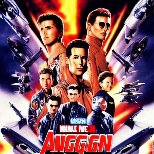 Prompt: poster of top gun staring the avengers, 4k, HDR, photorealistic, 8k by HR Giger