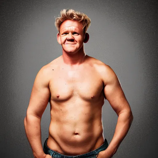 Prompt: full Portrait photography of someone who has the face of Gordon Ramsay, the body of an orc, ogre body