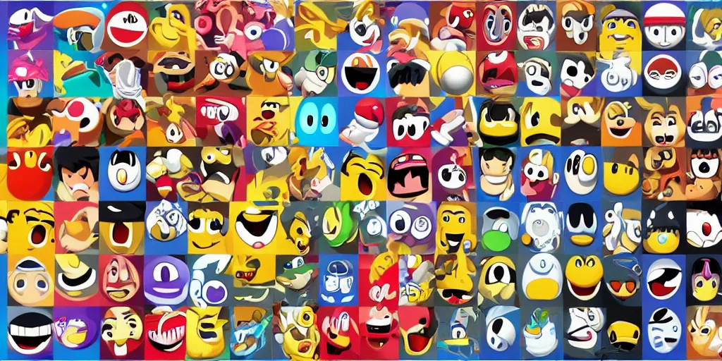 Image similar to a full set of emoji designed by nintendo