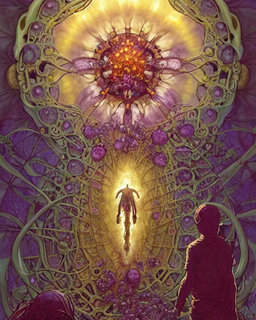 Image similar to the platonic ideal of flowers, rotting, insects and praying of cletus kasady carnage thanos dementor wild hunt doctor manhattan chtulu mandelbulb mandala ponyo spirited away bioshock davinci, d & d, fantasy, ego death, decay, dmt, psilocybin, art by artgerm and greg rutkowski and alphonse mucha